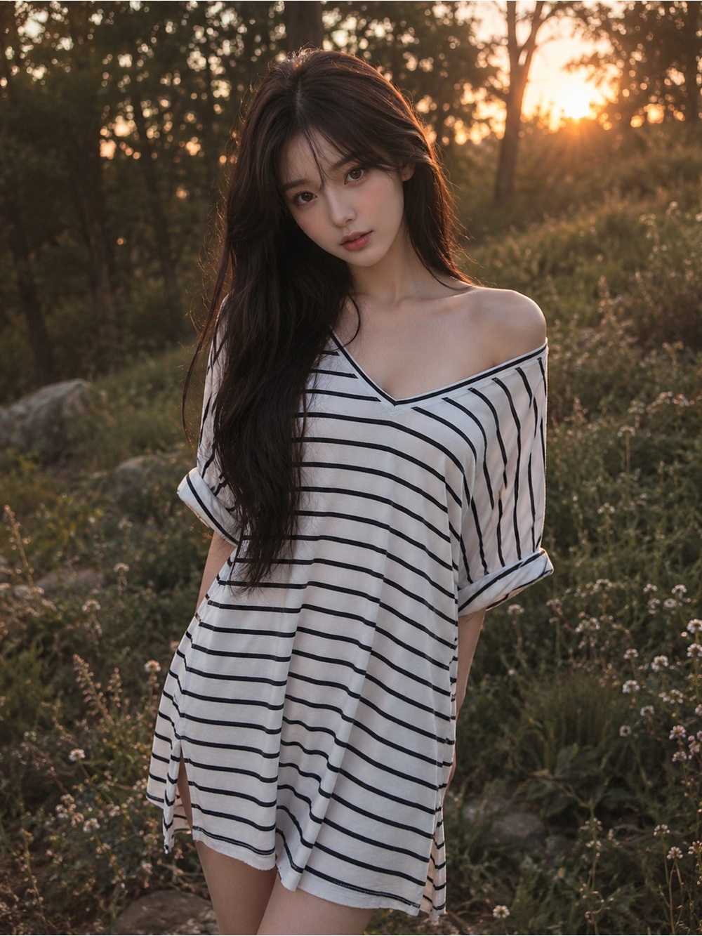 Quiet Moments + Slouchy Wanderings ultra soft drapey striped tunic top